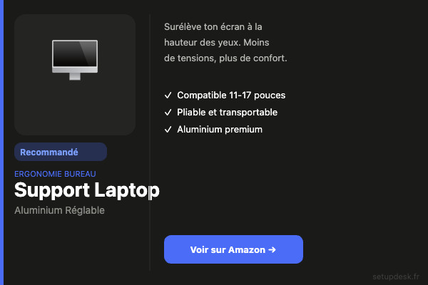 Support laptop aluminium réglable — SetupDesk